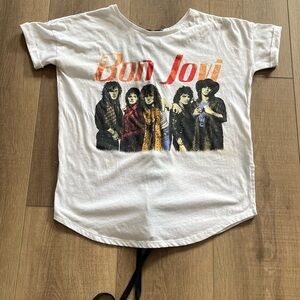 Bob Jovi Slippery When Wet 86 Japan Tour Lace Up T Shirt Women Large Cap Sleeves